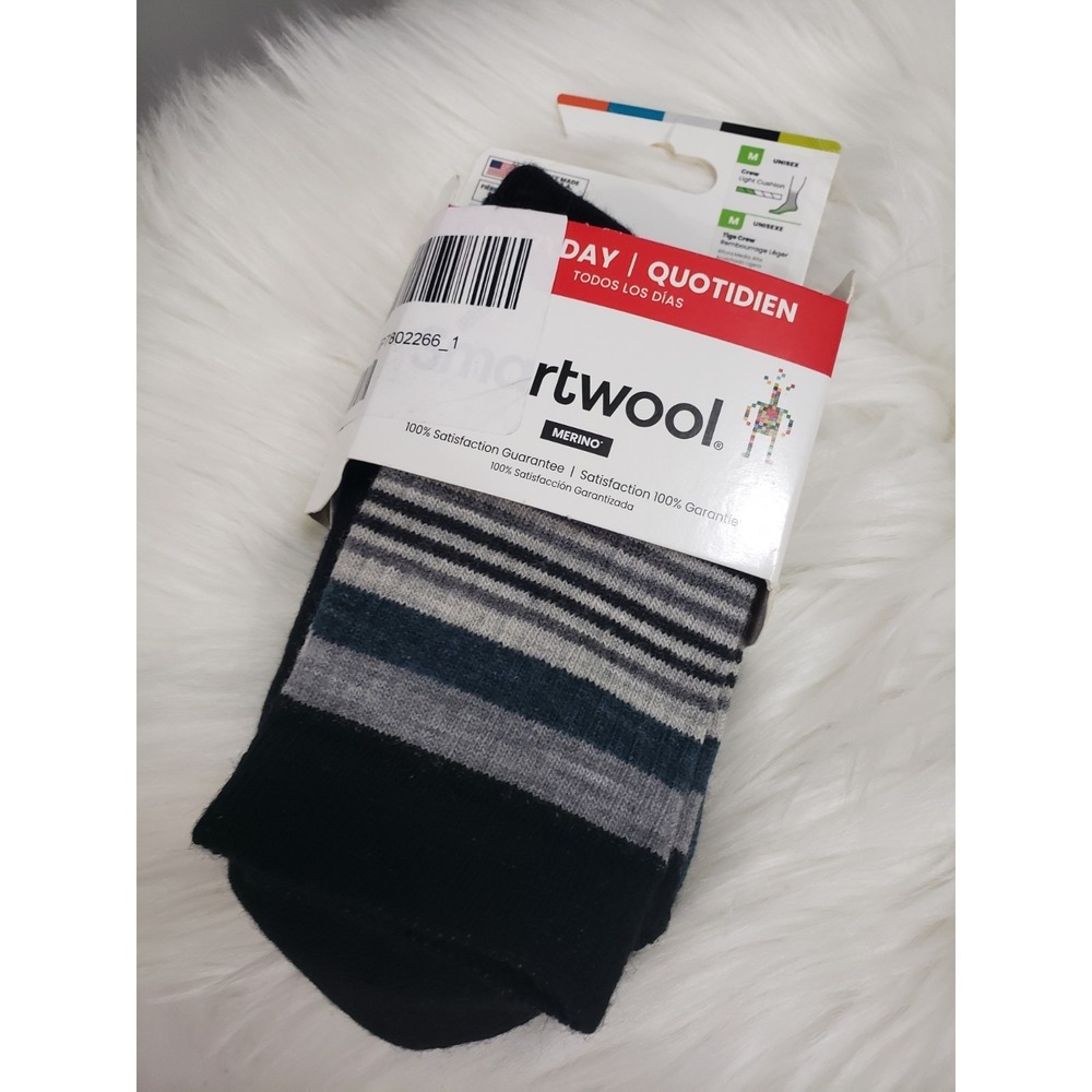 Smartwool Unisex Black Merino Striped Hike Light Cushion Crew Socks Size Medium